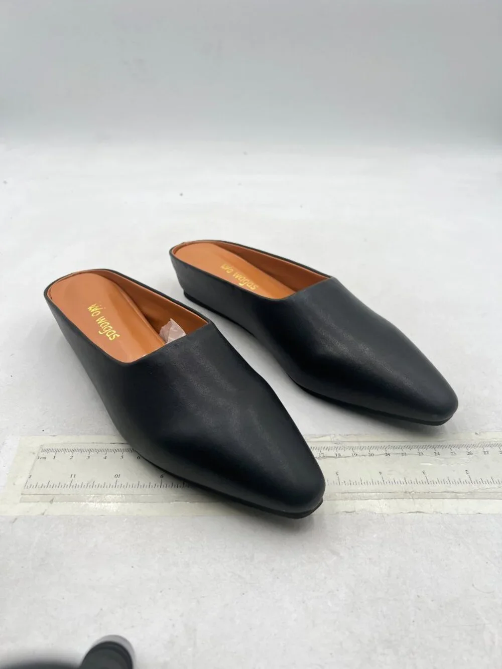 Wo Wagas Black Mules Low Wedges Heels Slipper Squared Toe Slip On Shoes Indoor - Picture 4 of 8